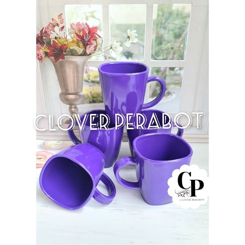 PAKET 12.PCS CANGKIR KOTAK MELAMIN UNGU TUA 350ML TEBAL