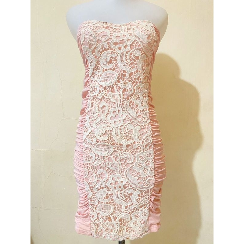 Dress pink brukat acara pesta / Gaun wanita preloved