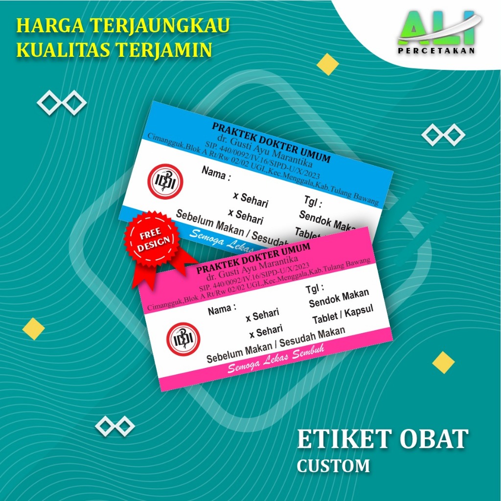 

CUSTOM LABEL OBAT ETIKET LABEL OBAT UKURAN 4X8 Cm ISI 44PCS