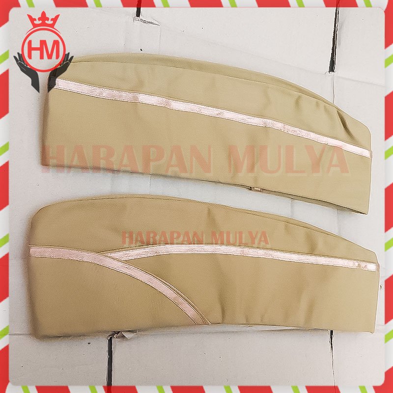 Topi PNS Khaky Muts Keki Topi Mutz Keki List Coklat Atribut Militer - Harapan Mulya