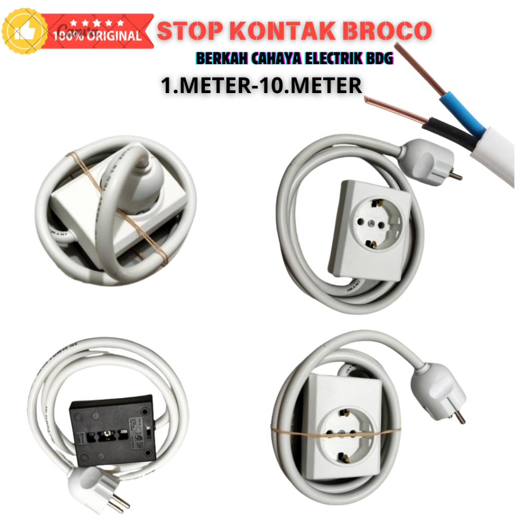 stop kontak broco 1 lubang kabel kawat tembaga  1 2 3 4 5 6 7 8 9 10 meter / terminal listrik broco 