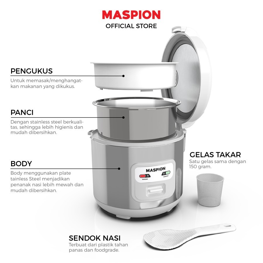 MAGIC COM MASPION MRJ-1003TSS RICE COOKER 1 LITER STAINLESS STEEL MRJ 1003 TSS - WARNA SILVER