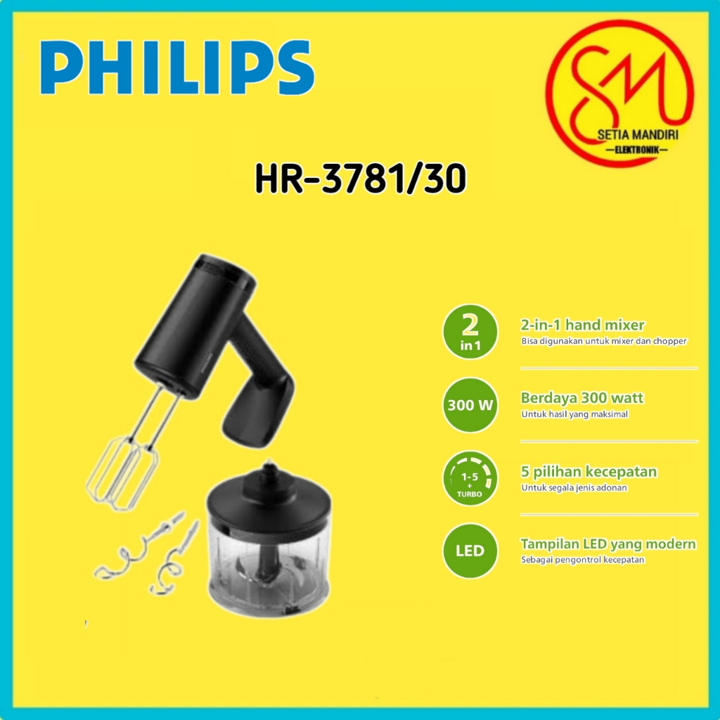 PHILIPS Hand Mixer HR3781/30 5000 Series 300W - 2in1 Mixer and Chopper - Black