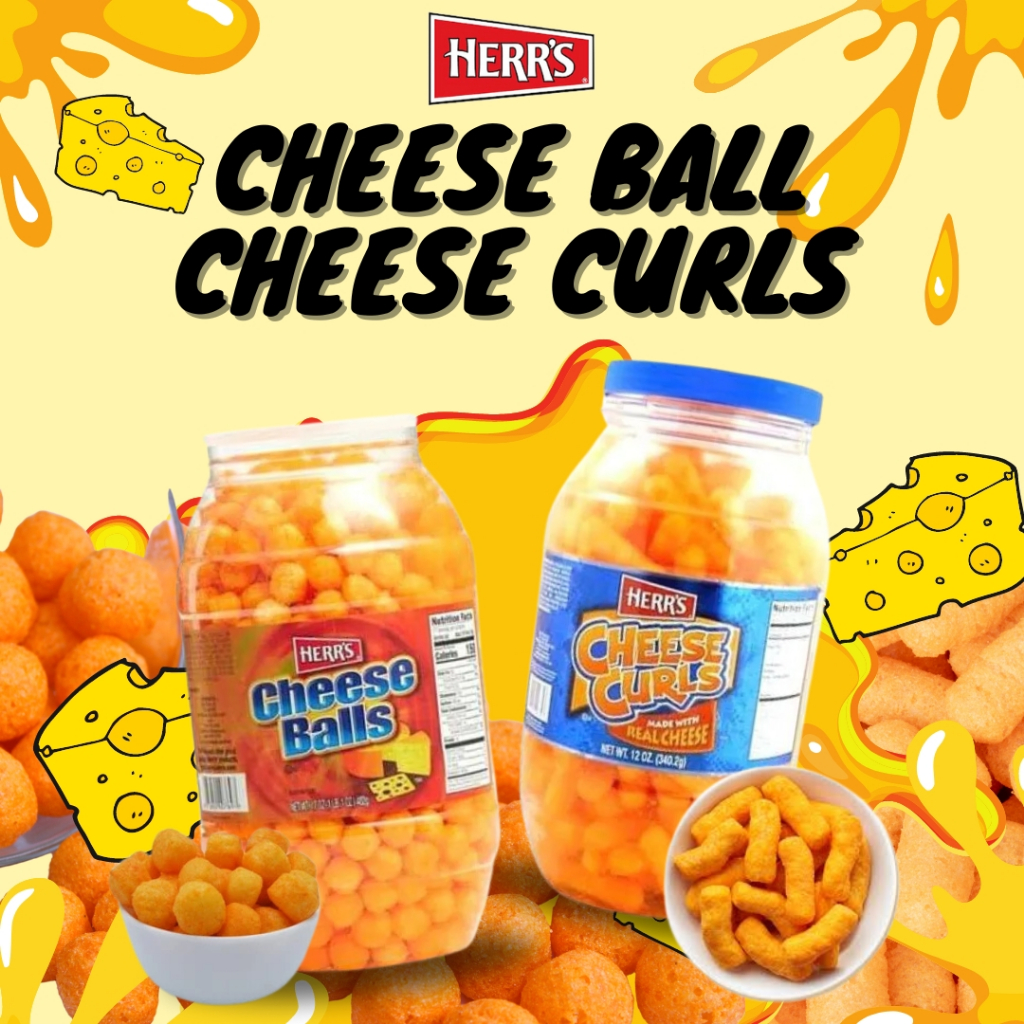 

Herr's Cheese Ball & Curls Barrel 482g Cemilan Import Bola Keju Amerika 1 Toples