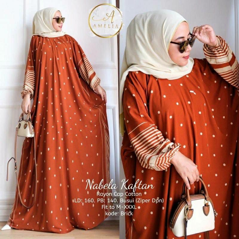 Nabela Kaftan Polkadot Jumbo LD 170 Kaftan Rayon Premium Busui Lengan Panjang Daster Kaftan Simple E