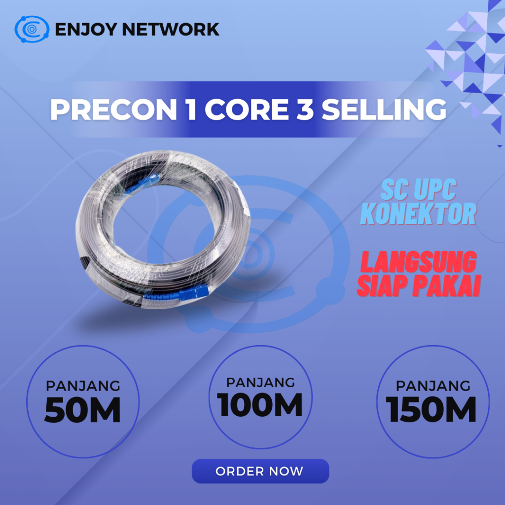 Kabel Fiber Optik 50m 100m 150m Kabel Dropcore Precon Fiber Optik 1 Core Konektor SC UPC SIAP PAKAI
