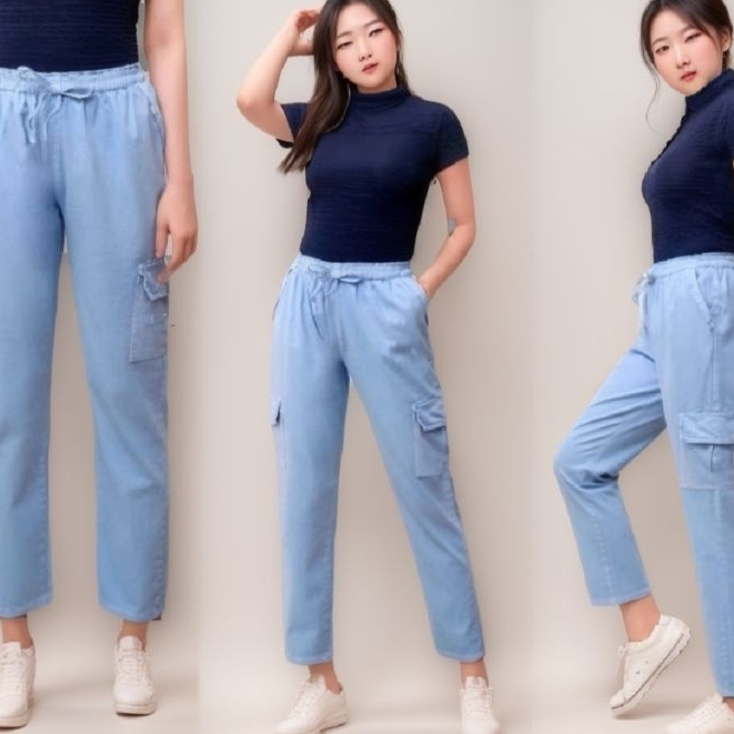 Alexa Pants Cargo Jeans , Celana Jeans Wanita Cargo , Baggy Cargo Jeans