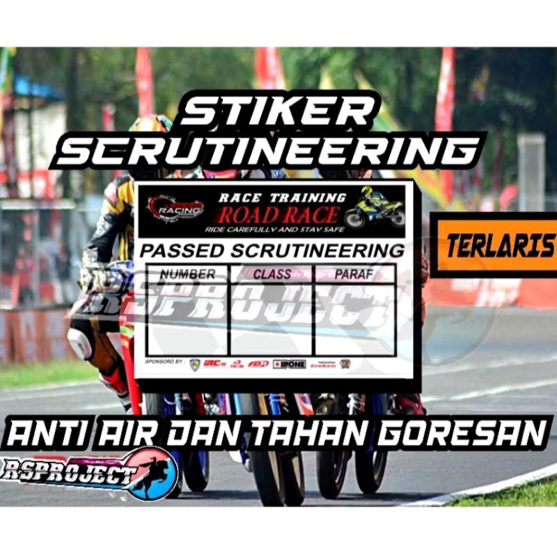 

stiker scrutineering balap motor anti air dan tahan matahari