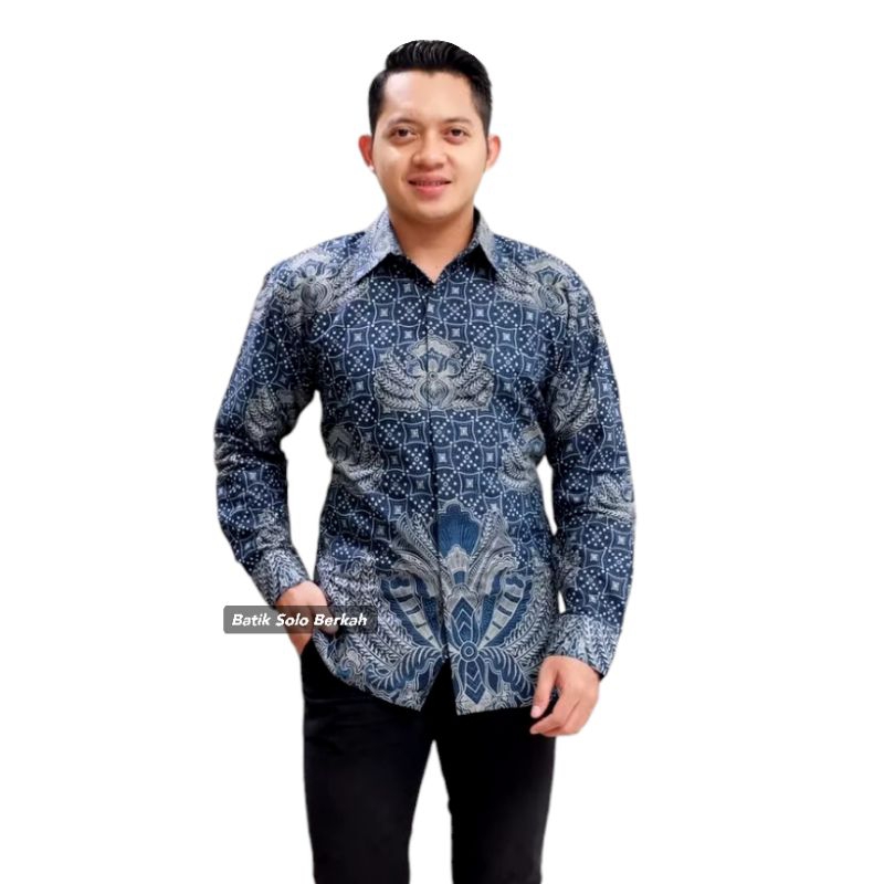 GALING BIRU Kemeja Batik Pria Full Lapis Furing Bahan Katun HALUS NYAMAN Hem Atasan Kemeja Baju Bati