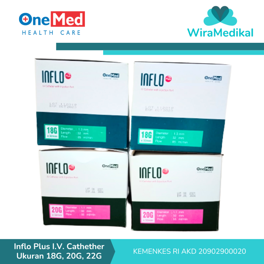 Inflo Plus I.V. Cathether OneMed Ukuran 18G, 20G, 22G
