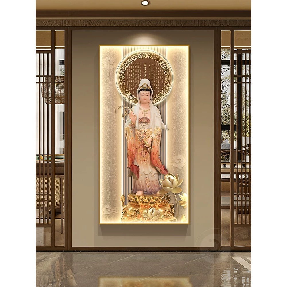 Lukisan Porcelain 5D Diamond Motif Buddhist Buddha Dewi Kwan In LED Lukisan Porcelen 5D Crystal