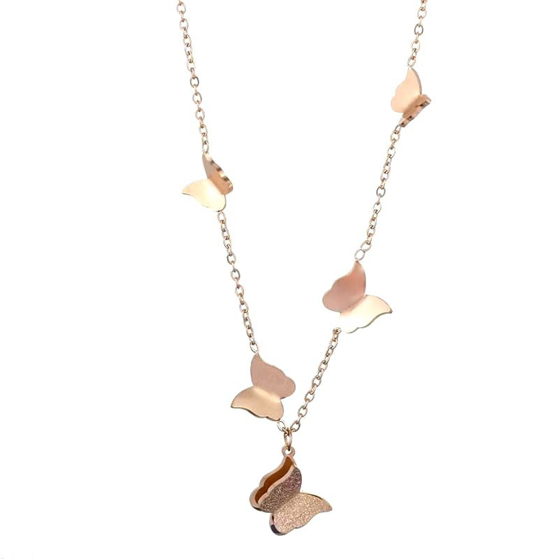 Kalung titanium wanita emas lapis-kalung full liontin kupu-kupu