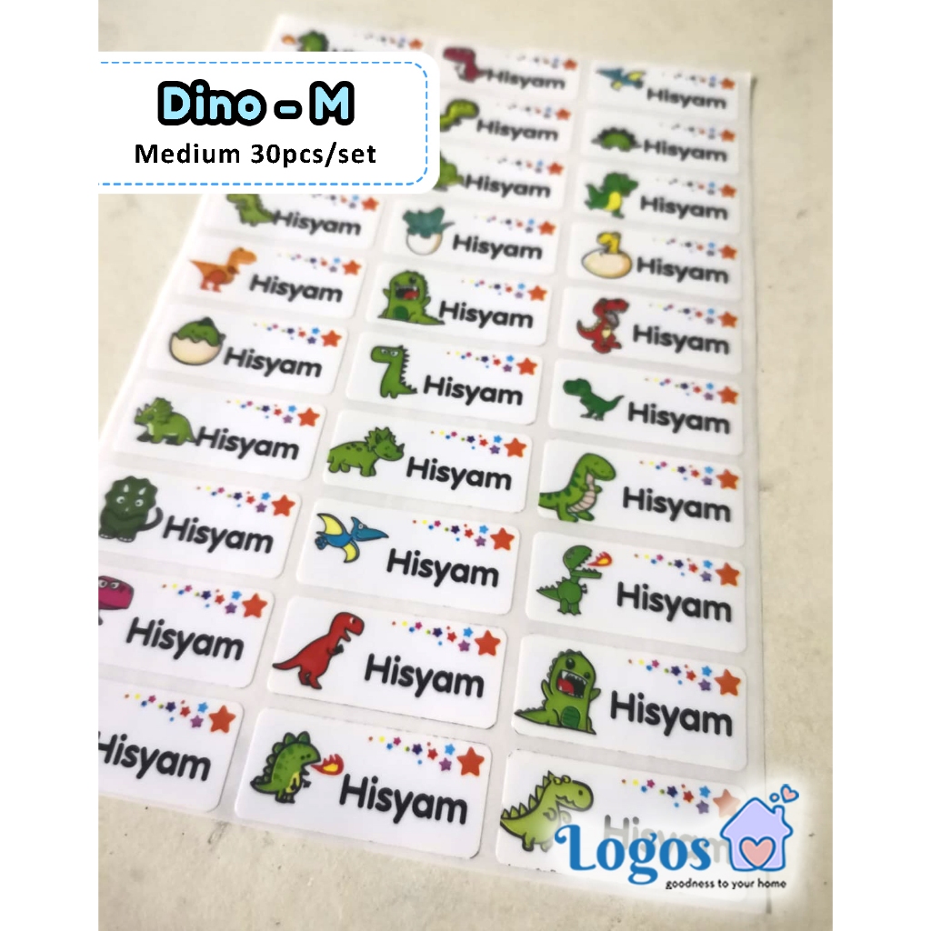 

Dinosaurus MEDIUM. Special edition. Sticker label nama anak waterproof
