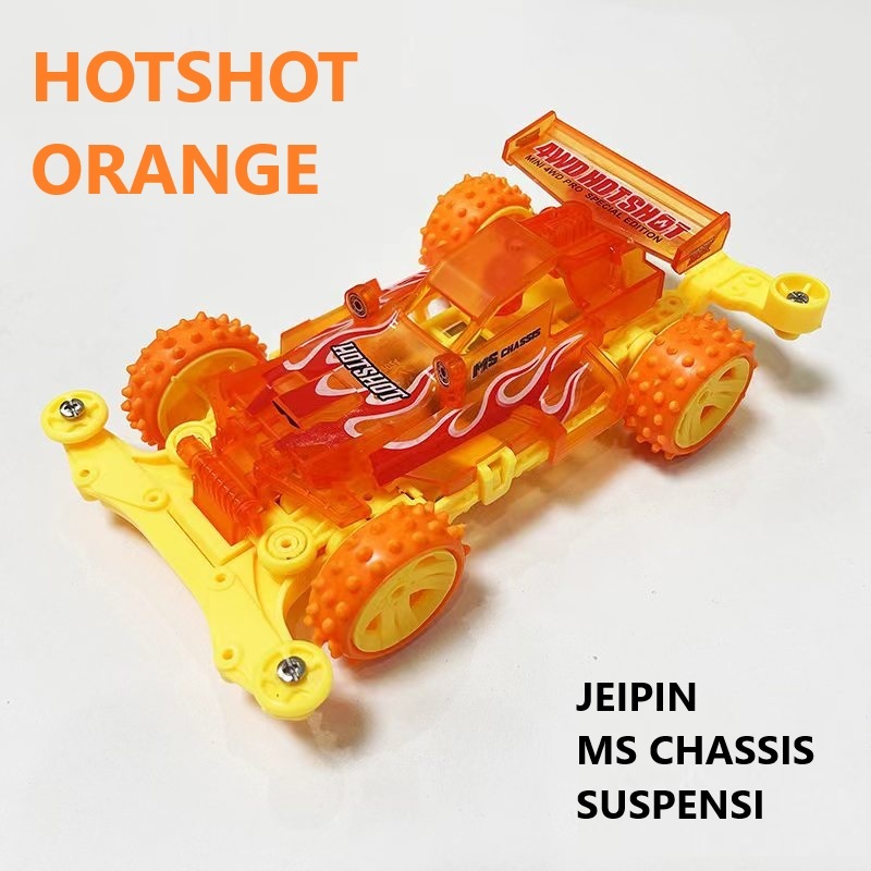 Mobil Mainan Rep. Tamiya Mini 4wd merk Jiepin HOTSHOT Oranye MS Chassis Suspension