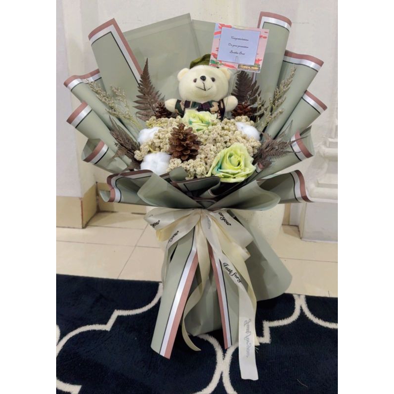 buket bunga edelweis boneka tni polisi, bidan dll