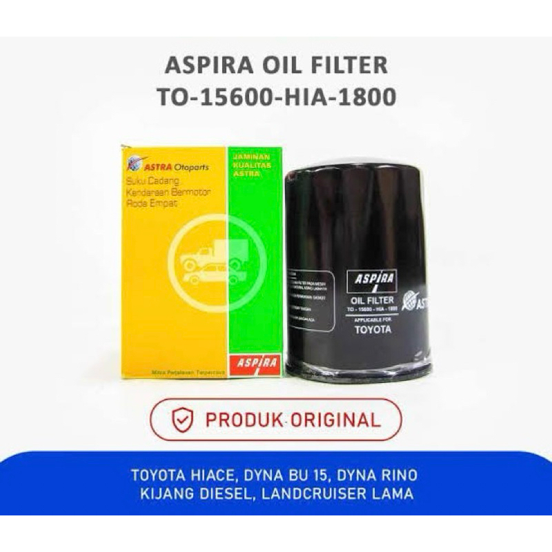 Filter Oli Aspira Toyota Hiace, Kijang Diesel & Dyna Merk Aspira (TO-15600-HIA-1800)
