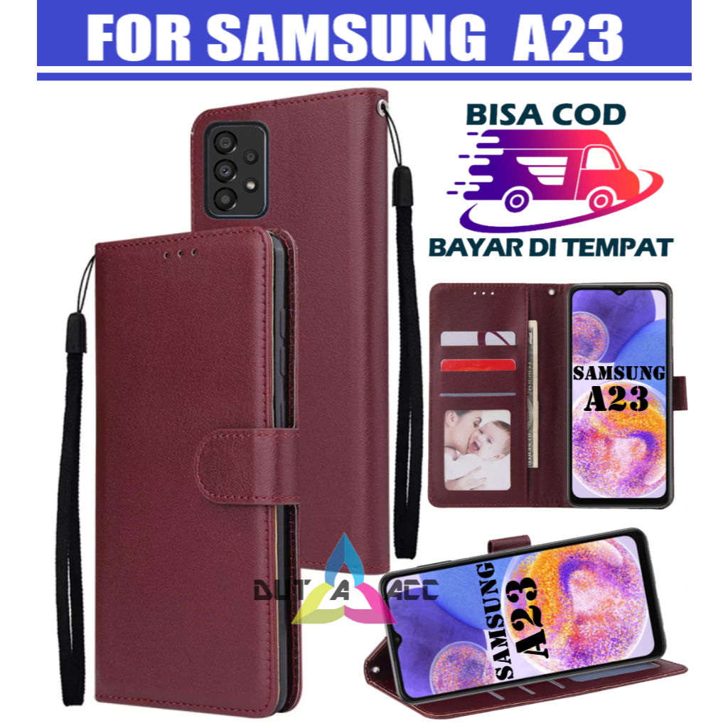 flip case leather SAMSUNG A23 casing cover kulit bisa buka tutup dan standing