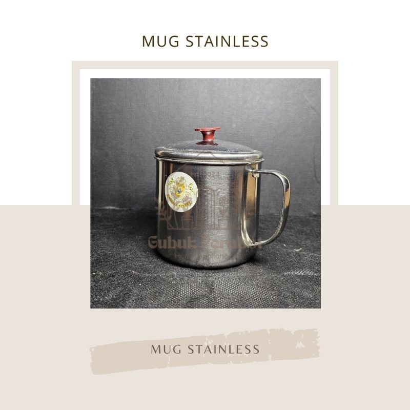 MUG STAINLESS + TUTUP/MUG STAINLESS MINYAK/GELAS KOPI/GELAS TEH/CANGKIR KOPI/CANGKIR TEH/MUG JADUL/G