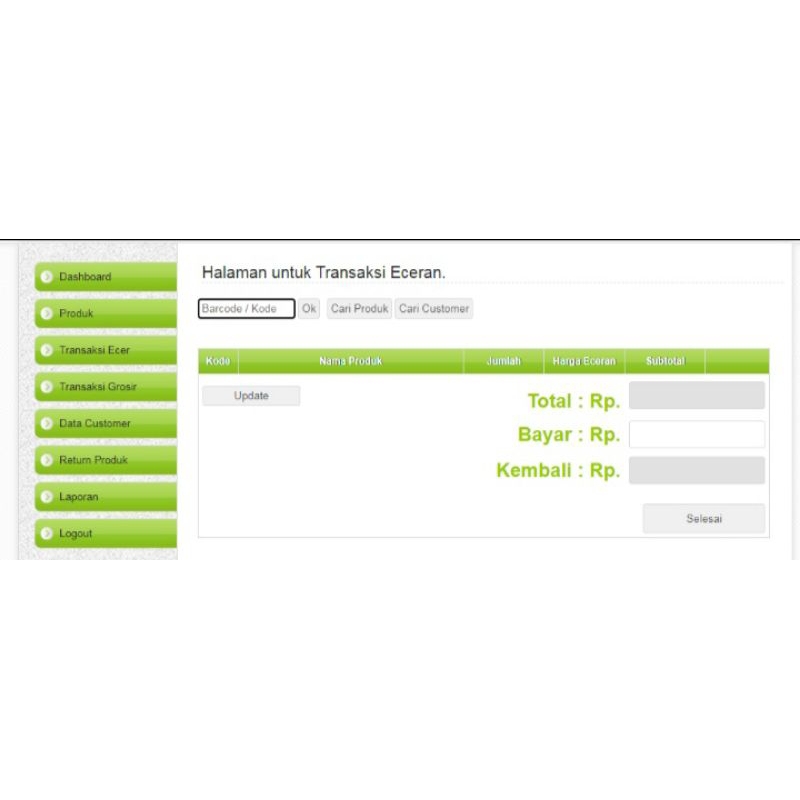 Aplikasi Kasir berbasis Web PHP dengan database MySql