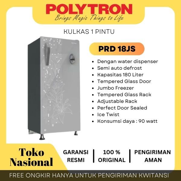 [Cianjur]  Kulkas 1 Pintu POLYTRON Belleza 180 Liter PRD 18JS DISPENSER