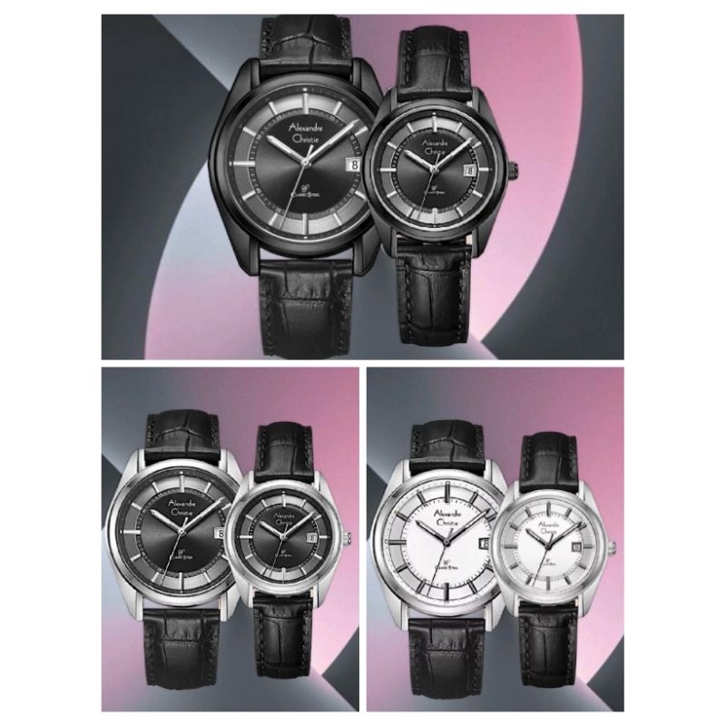 Jam tangan Couple, pria, wanita Alexandre christie 8695, Classic steel series, tali kulit, ORIGINAL,