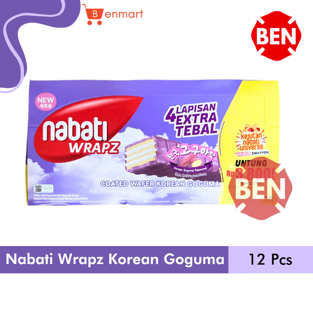 

Nabati Wrapz KOREAN GOGUMA 1 Pak Box 12 Pcs Wafer Coated Roti Ubi Ungu Korea