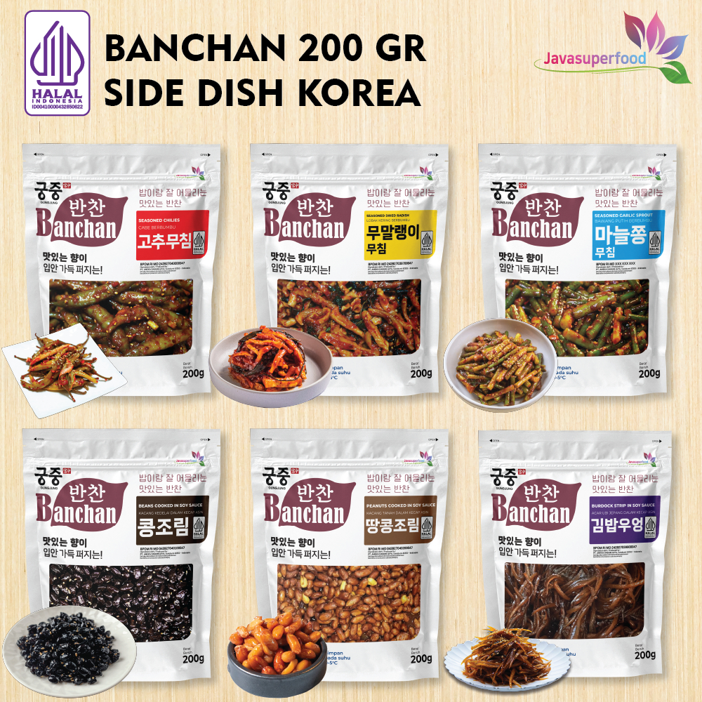 

BANCHAN SIDE DISH KOREAN FOOD 200 GR / KIMCHI / CABE / LOBAK / GARLIC BAWANG PUTIH / BEANS KACANG KEDELAI / PEANUTS KACANG TANAH / BURDOCK UBI JEPANG