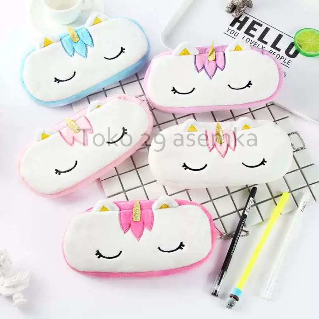 TEMPAT PENSIL UNICORN PLUSHY KAIN BULU BONEKA KOTAK PENSIL UNICORN TEMPAT PENSIL KARAKTER UNICORN