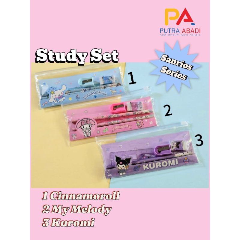 

Set Alat Tulis Sekolah Viral Study Set 5 in 1 Sanrio Cinnamoroll My Melody Kuromi/ Souvenir Ulang Tahun Set Pencil Rautan Setip