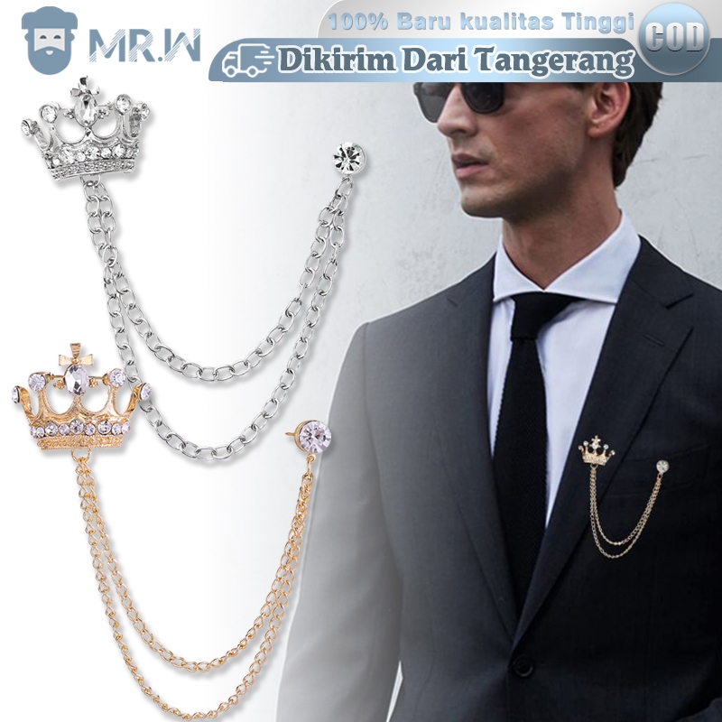 Bros Rantai Jas Pria Lapel Pin Bros Jas Bentuk Crown Pin Bros Rantai Brooch Rantai