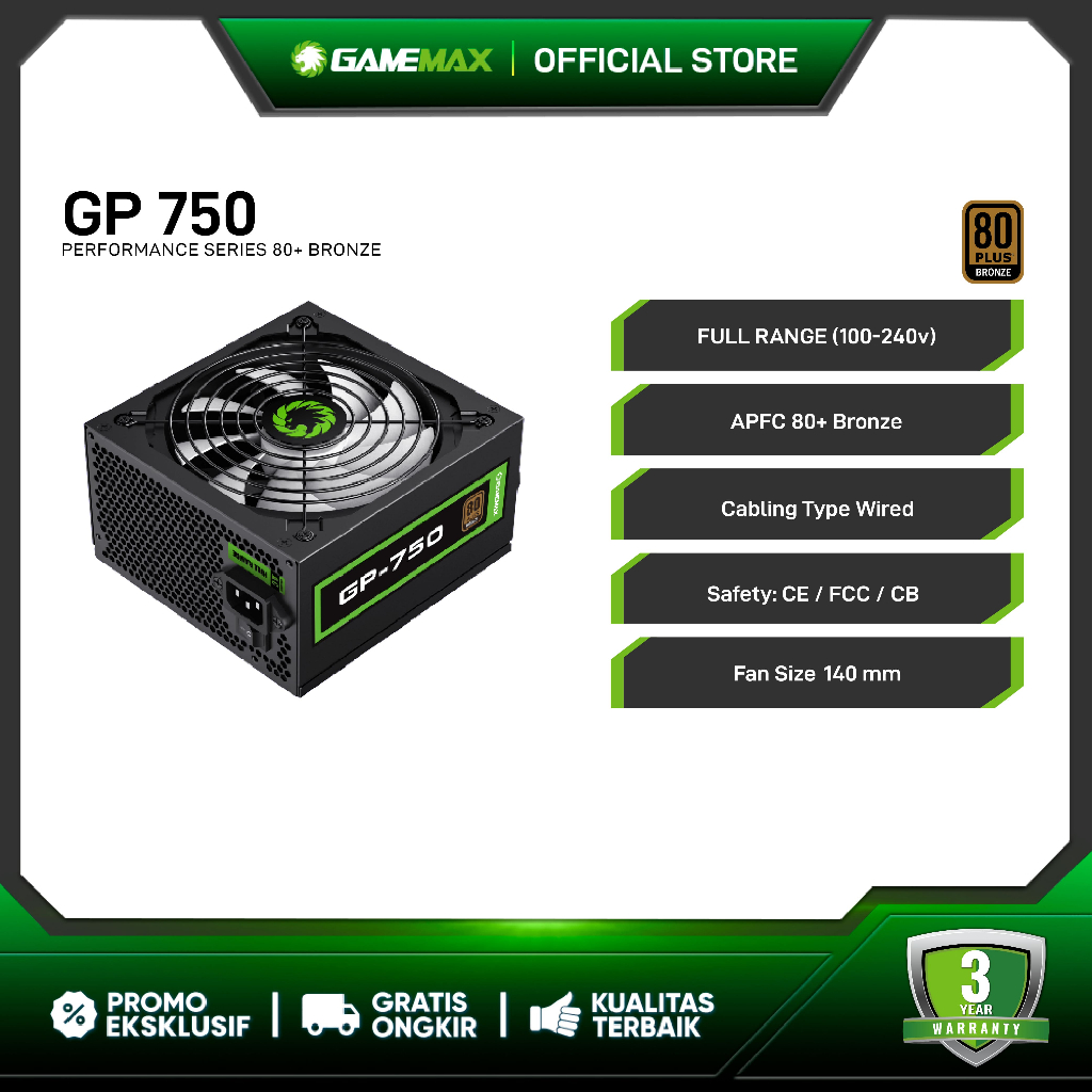 Gamemax GP-750 Value Gaming Power Supply 80+ Bronze