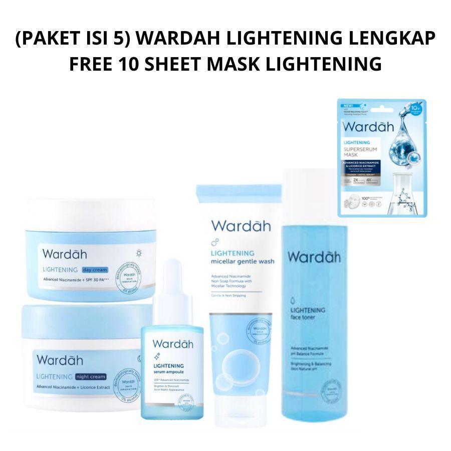 (PAKET ISI 5) WARDAH LIGHTENING LENGKAP FREE 10 SHEET MASK LIGHTENING | Perawatan Wajah By Beautypal