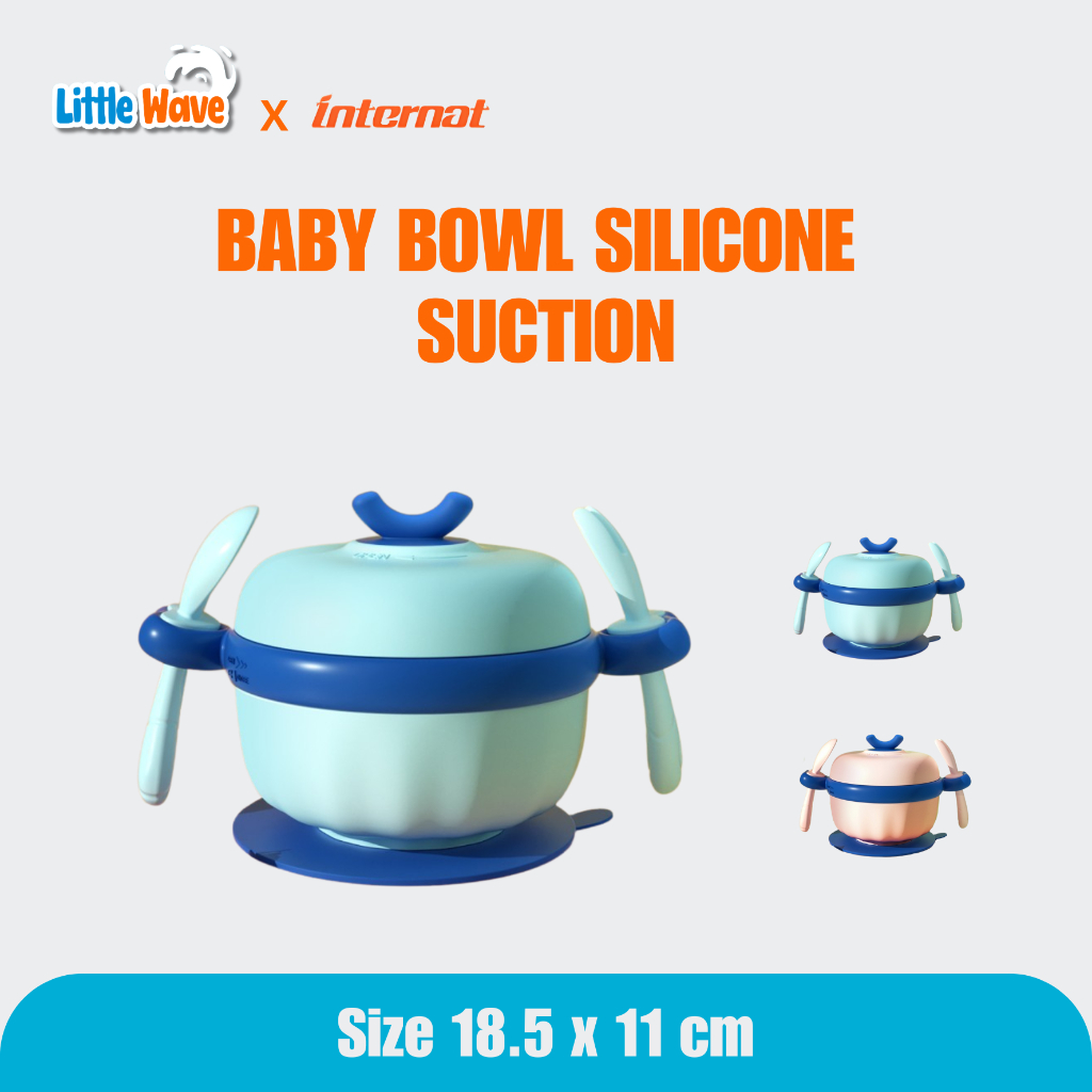 INTERNAT Baby Bowl Silicone Suction Stainless Mangkok Slip Anti Tumpah - Biru