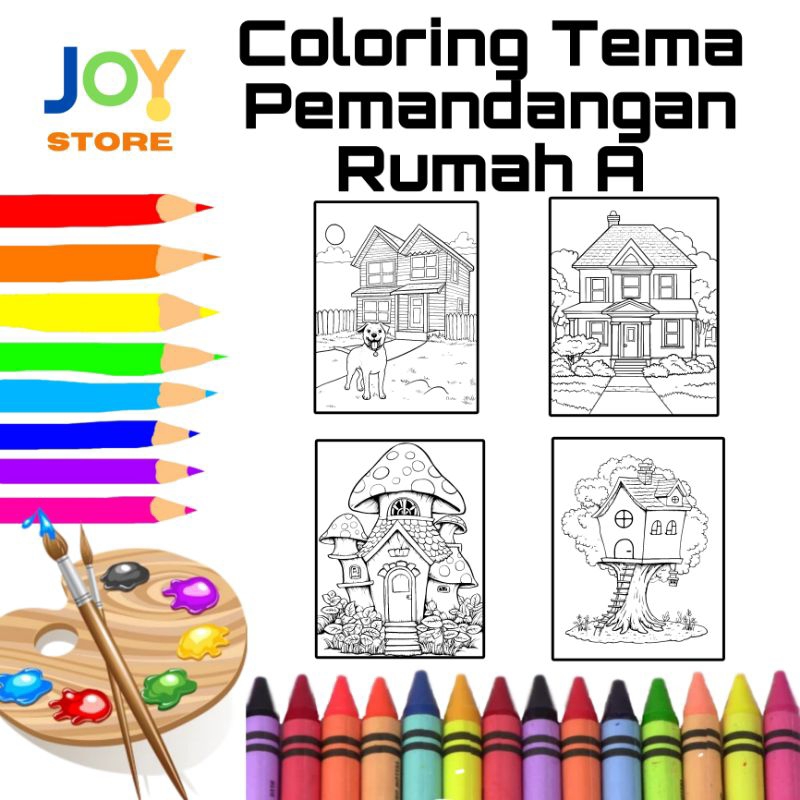 

Kertas Gambar Mewarnai untuk Anak Ukuran A4 dan A5 150 gsm - Coloring Paper Tema Pemandangan Rumah A Toko Joy Store