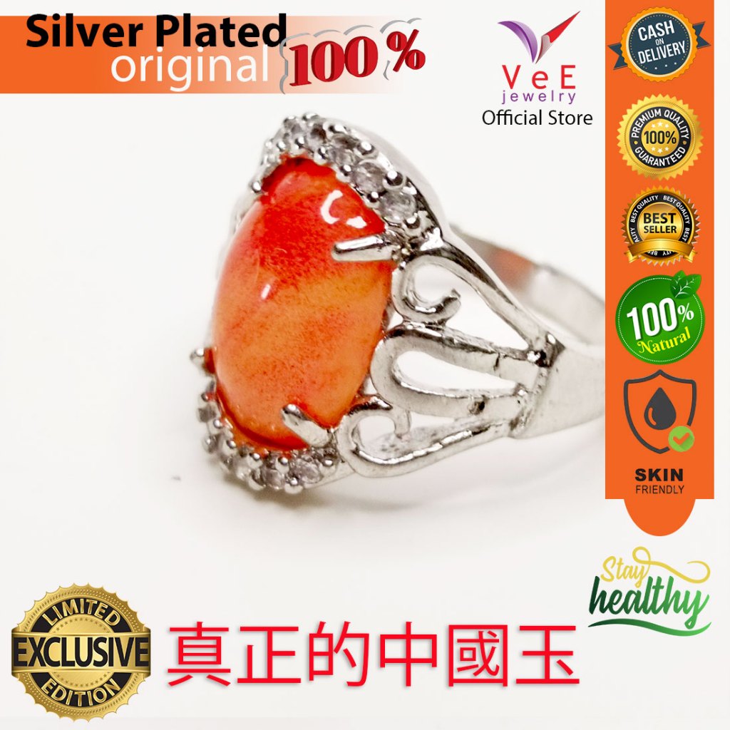 Cincin Wanita Batu Giok Pink Natural Alami Asli Cina Sterling Silver Model 5 - VeE Jewelry Cincin Pe