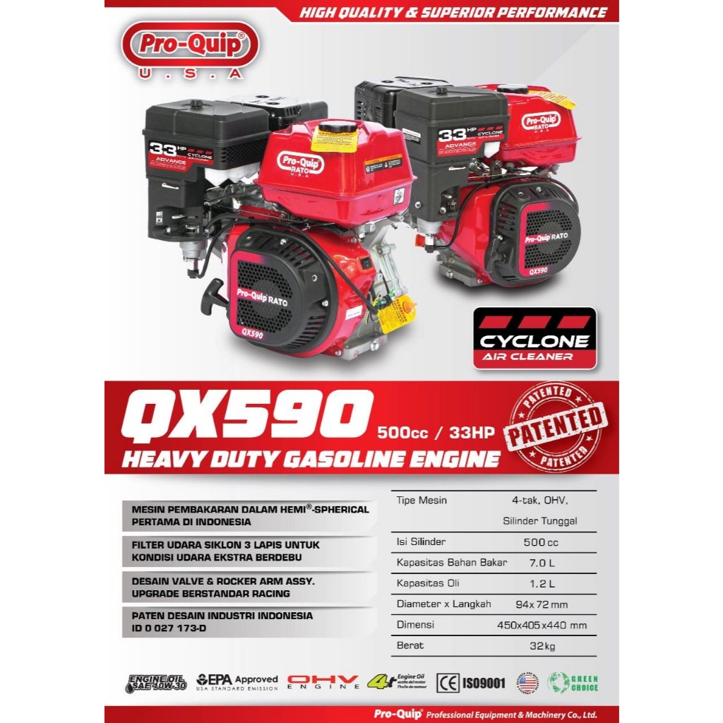 QX590 MESIN ENGINE PENGGERAK SERBAGUNA QX 590 33HP PROQUIP PRO-QUIP