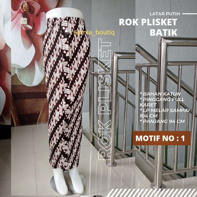 Rok Plisket Batik Latar Putih
