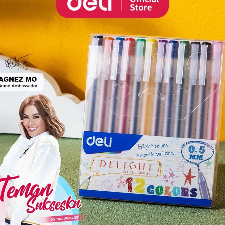 

BIG SALE Deli School Gel Pen Pulpen Gel 5 mm 12 Warna Penulisan Halus EG11912C