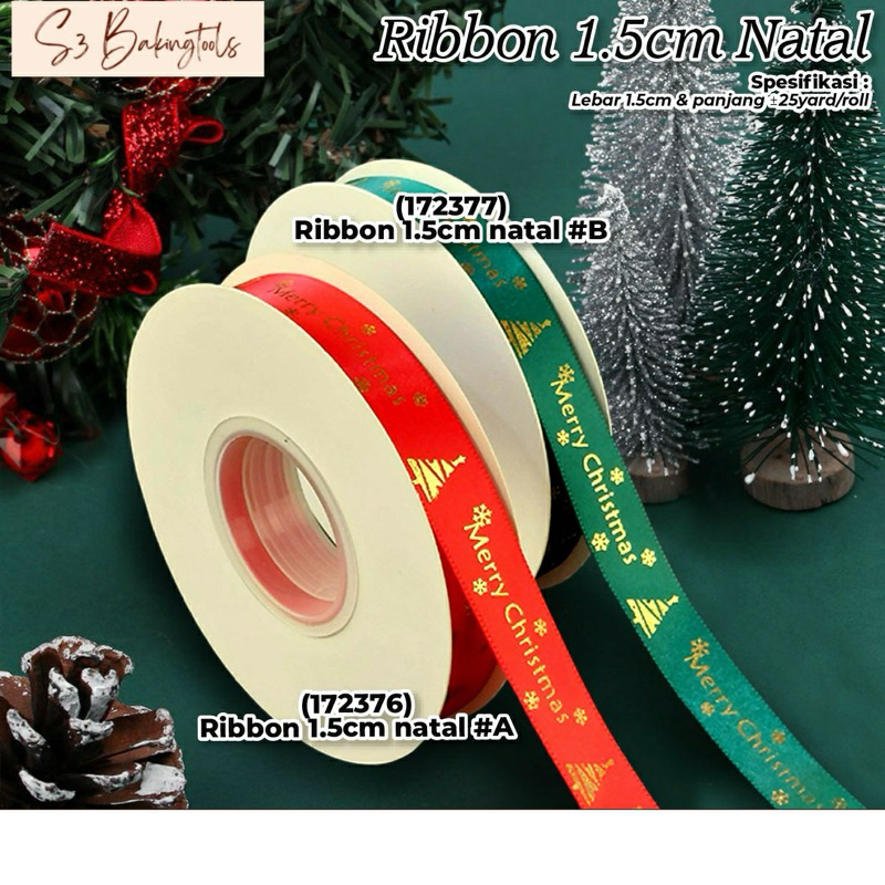 

pita natal merry christmas ribbon lebar 1,5 cm panjang 25 yard