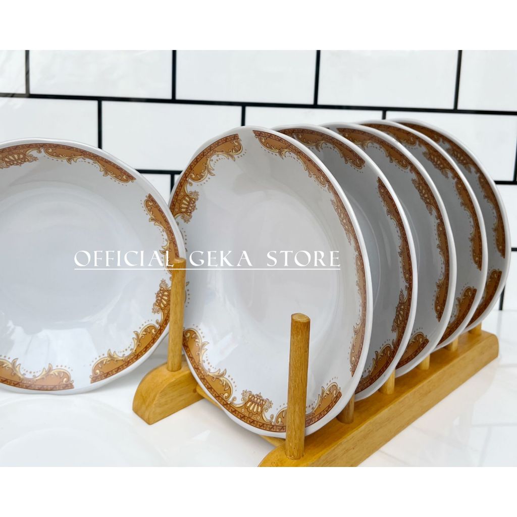 PIRING MAKAN KERAMIK LILIA MAHKOTA EMAS / PIRING MAKAN KERAMIK CEKUNG MAHKOTA EMAS DIAMETER 8INCH