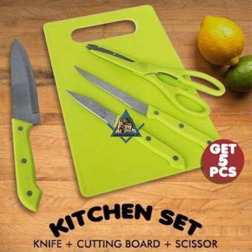 Paket Kitchen Set Peralatan Masak Dapur Talenan Pisau Gunting Pemotong Sayuran 5in1