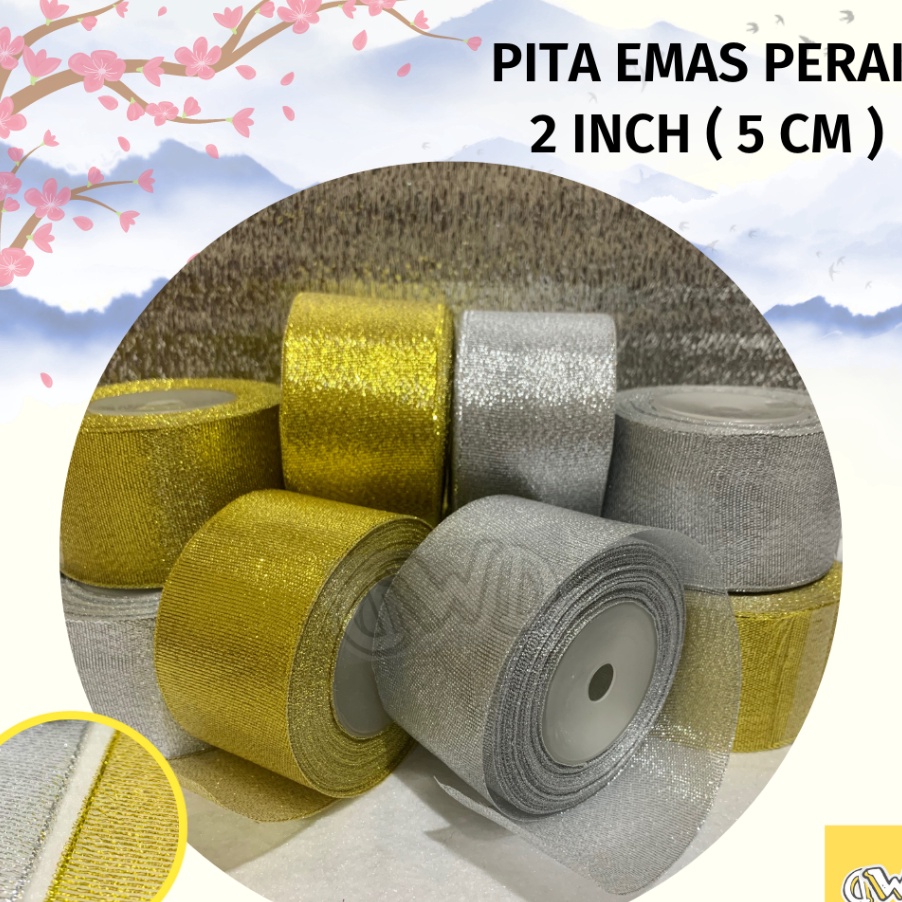 

TERLARIZZZ Pita Emas Perak 2 inch 5 cm Pita Glitter