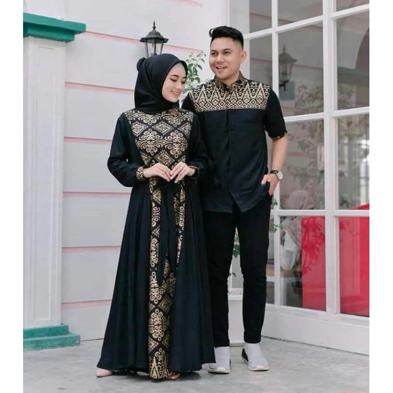 Couple keluarga syari muslimah dress gamis couple baju couple pasangan gaun pesta muslimah batik