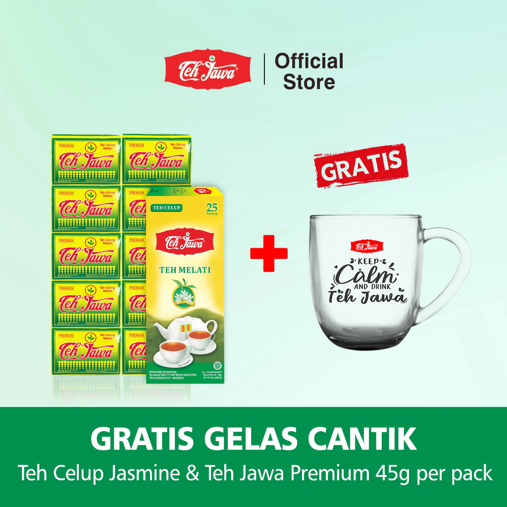 

Teh Jawa SBY (Bundling) Premium 45gr per Pack + Jasmine Teh Celup 25 Free Gelas Cantik