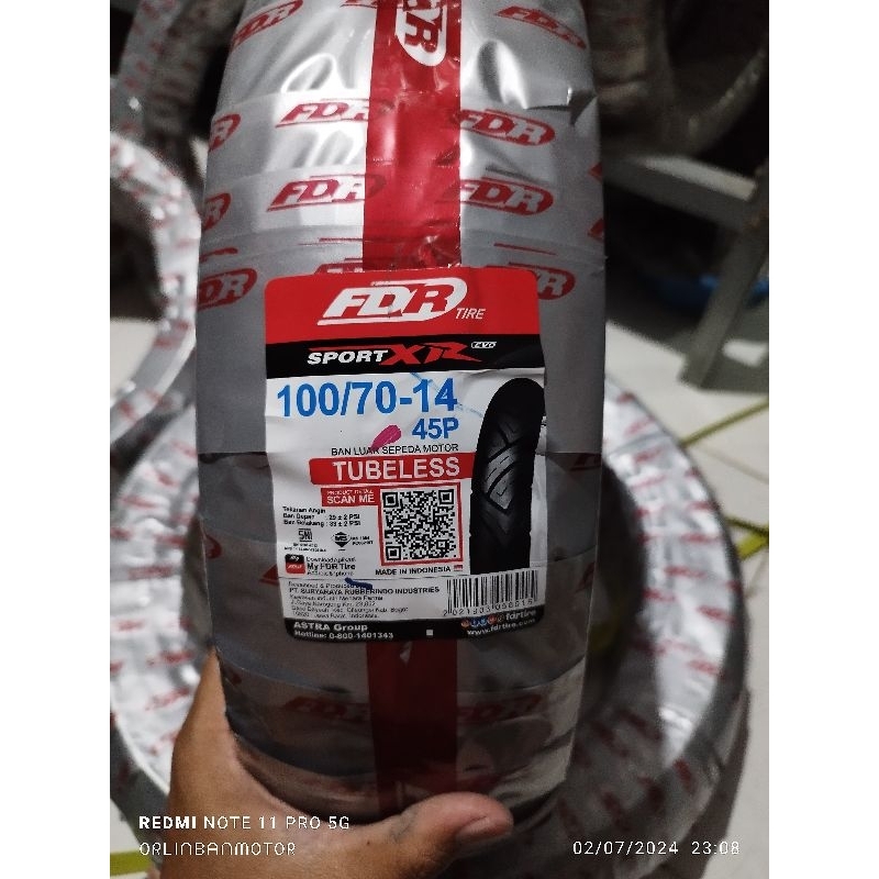 Ban FDR Sport Xr Evo YAMAHA Gear125/Ban Tubles Belakang FDR New Fino/Ban FDr Sport XR Evo 100/70-14 