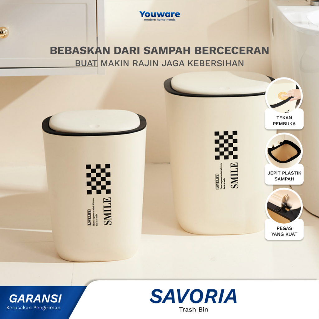 Youware - Savoria Tempat Sampah Aesthetic / Tempat Sampah Kamar Tidur Dapur Dengan Tutup