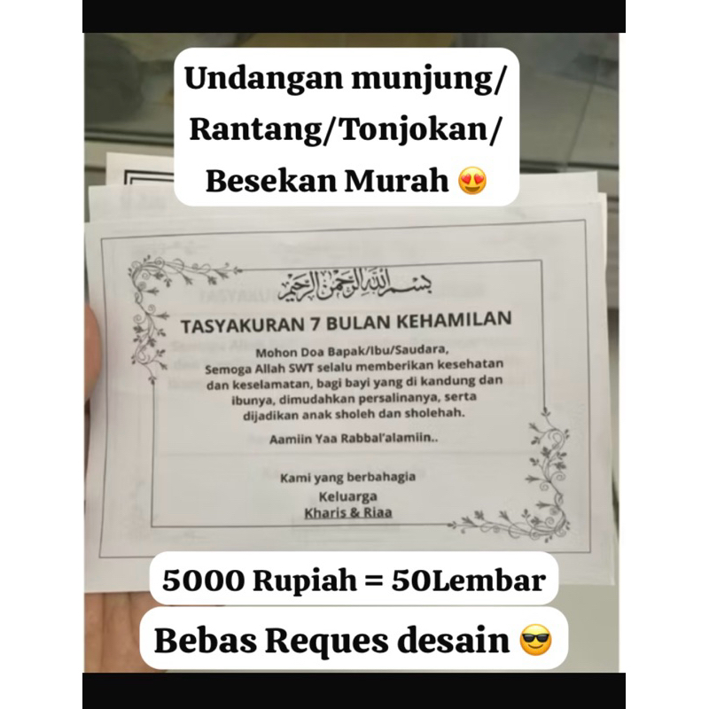 

Kertas Munjung, tonjokan, punjungan, Tasyakuran 7Bulan kehamilan 50Lembar