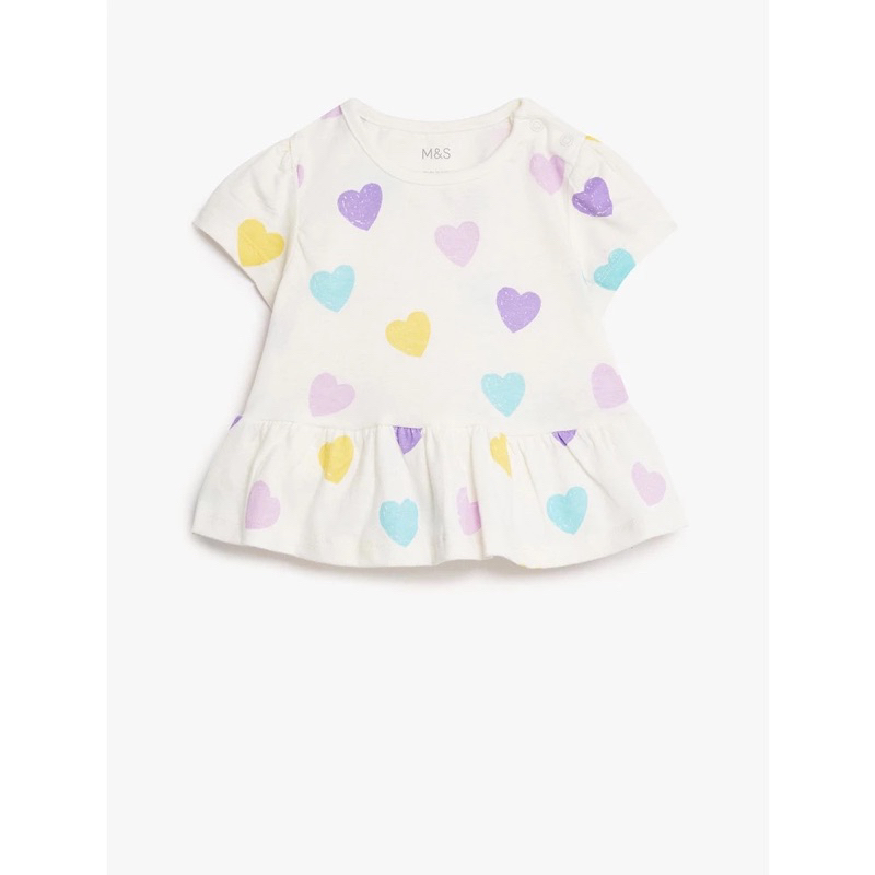 M&S - Kaos Anak Perempuan - Pure Cotton Heart Print T-Shirt mark and spencer kaos anak baby girl mot