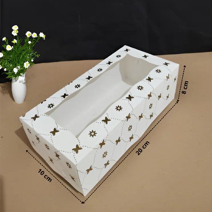 

(10 Pcs ) Box Dus Premium Kotak Kue Hampers Cake Roti Cookies 20 cm x 10 cm x 8 cm Batik emas Ivory