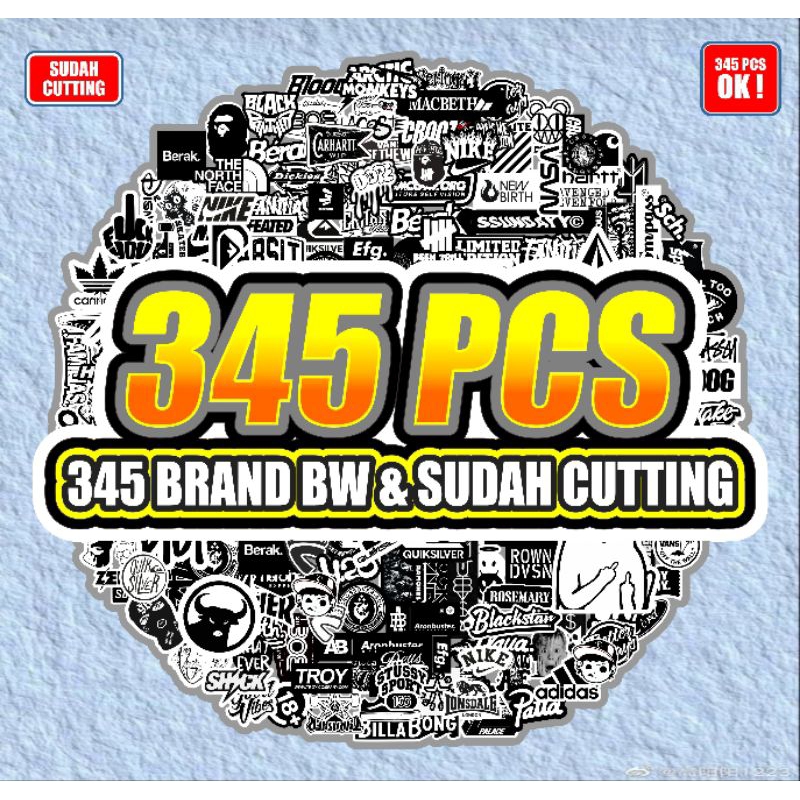

Stiker brand isi 345pcs series black white b&w series sudah cutting